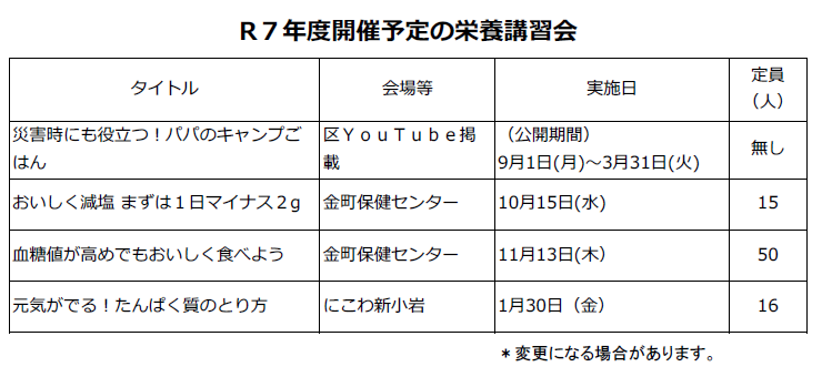 栄養講習会予定