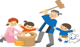 みんなで餅つきしているイラスト